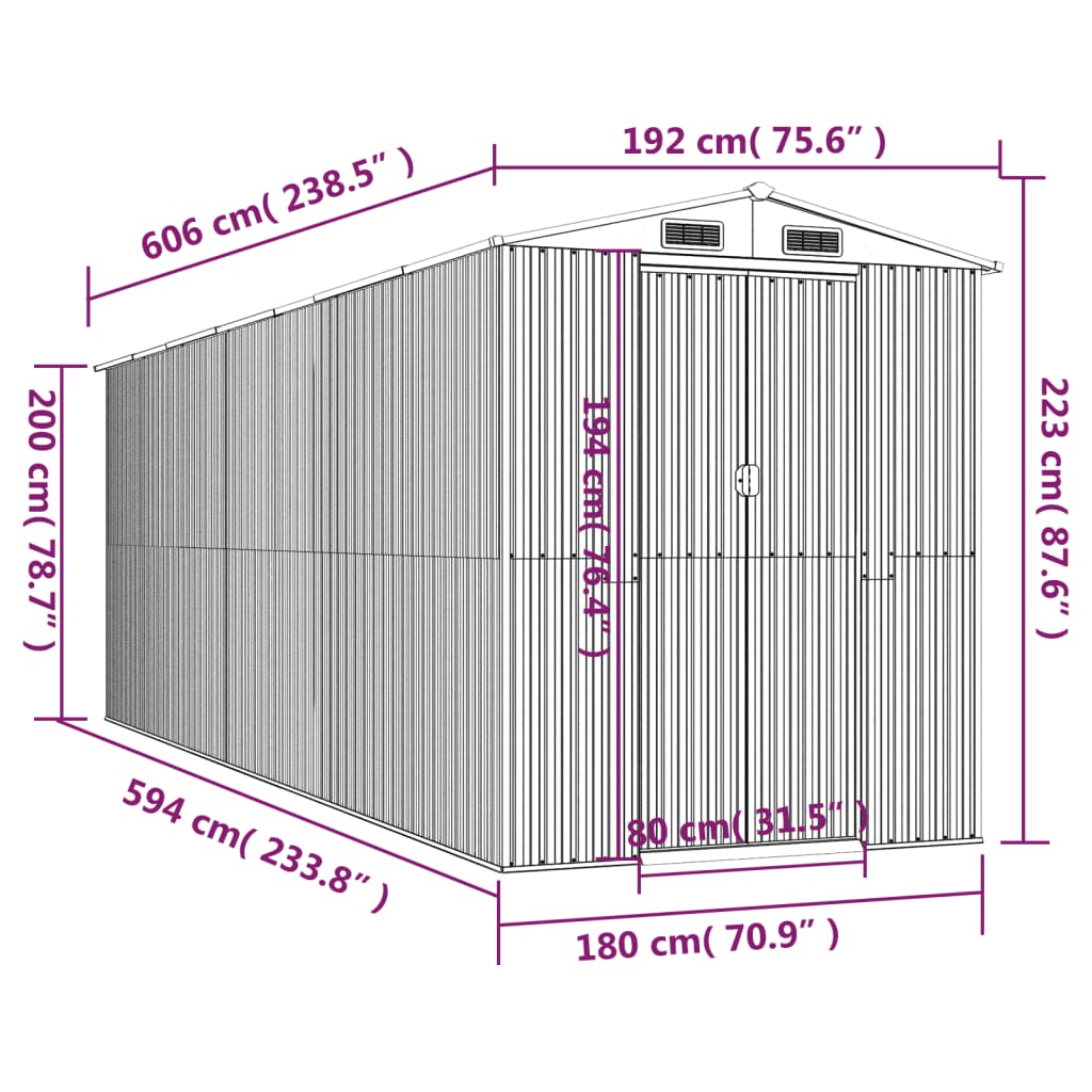 vidaXL Garden Shed Green 192x606x223 cm Galvanised Steel