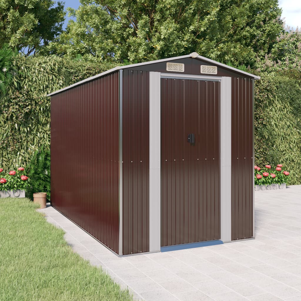 vidaXL Garden Shed Dark Brown 192x357x223 cm Galvanised Steel