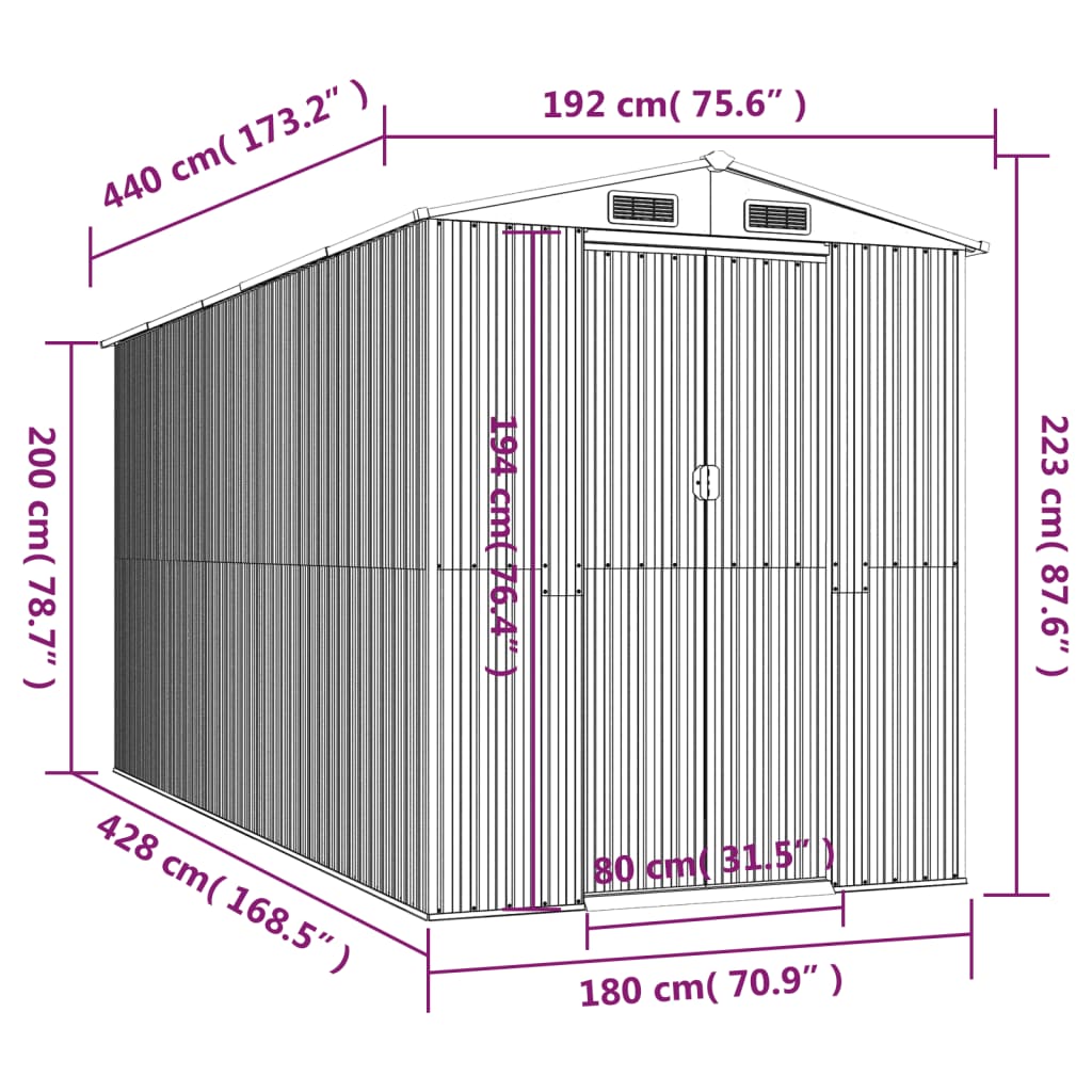 vidaXL Garden Shed Light Brown 192x440x223 cm Galvanised Steel
