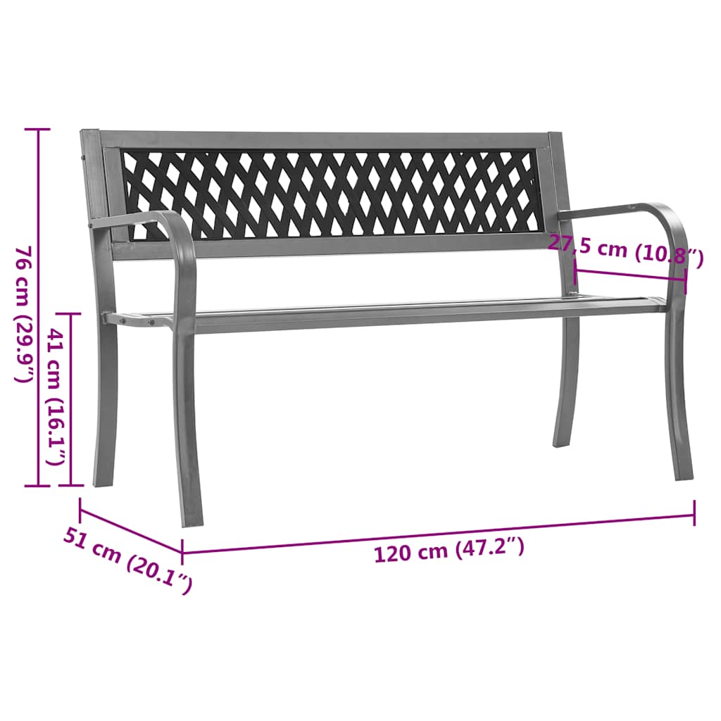 vidaXL Garden Bench Black 120 cm Steel