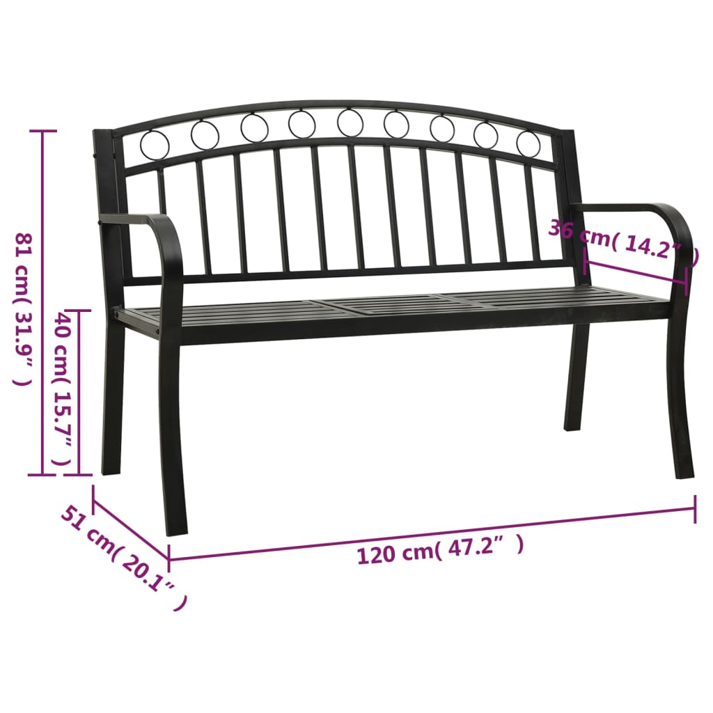 vidaXL Garden Bench with Table Black 120 cm Steel