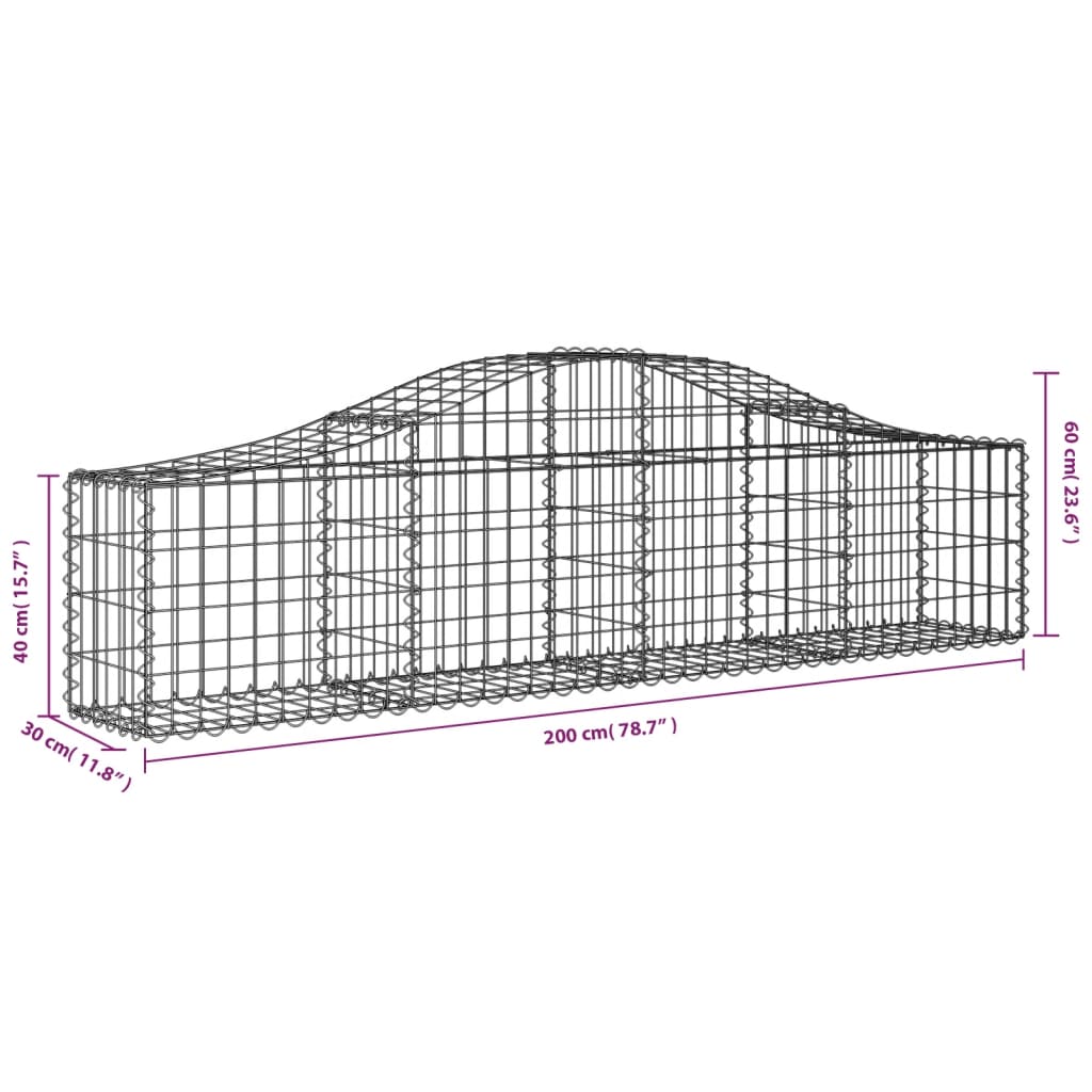 Arched Gabion Basket 200x30x40/60 cm Galvanised Iron