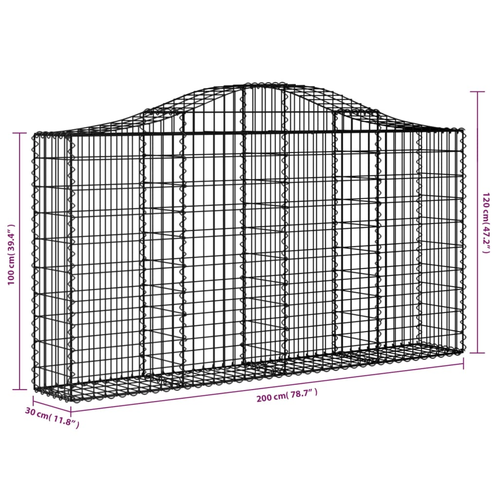 Arched Gabion Basket 200x30x100/120 cm Galvanised Iron