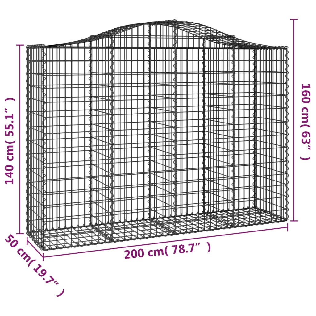 Arched Gabion Basket 200x50x140/160 cm Galvanised Iron