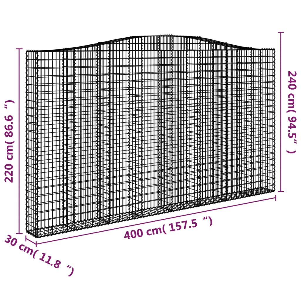 Arched Gabion Basket 400x30x220/240 cm Galvanised Iron