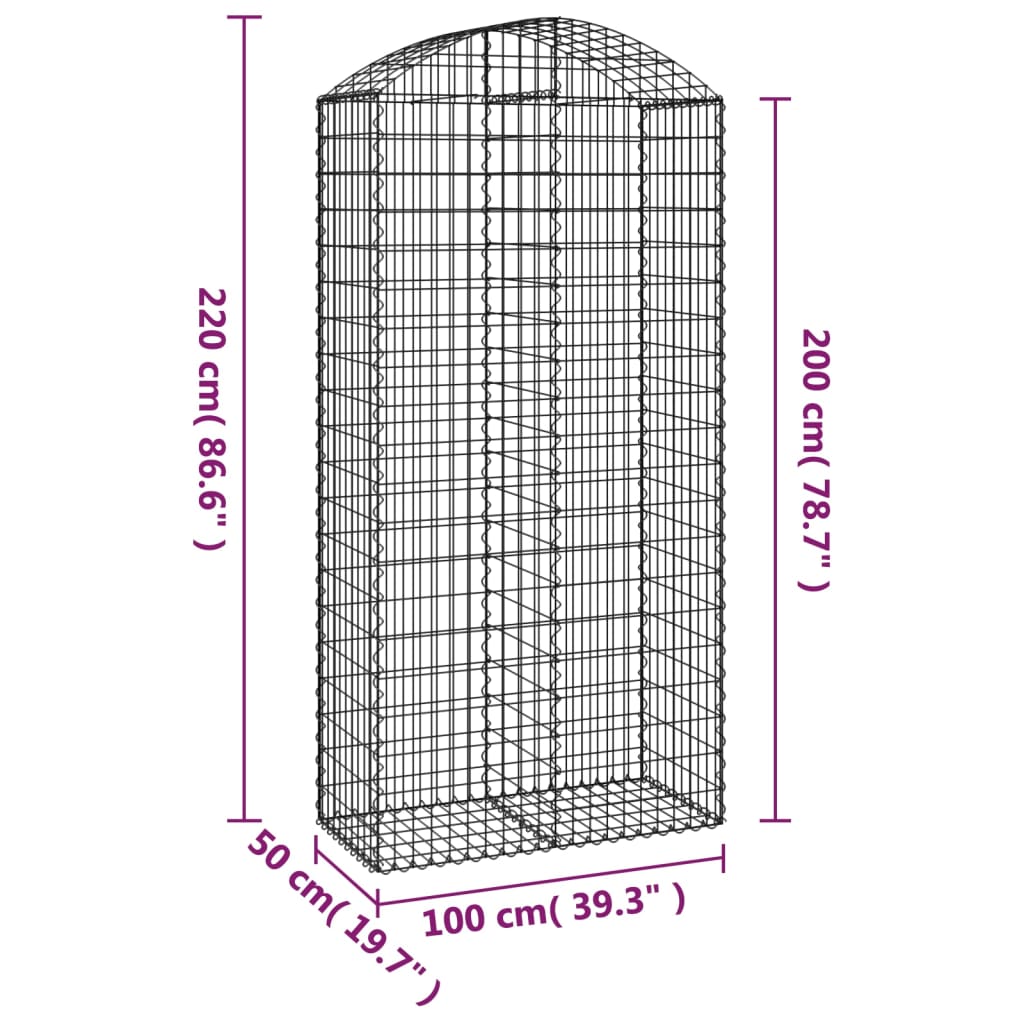 Arched Gabion Basket 100x50x200/220 cm Galvanised Iron