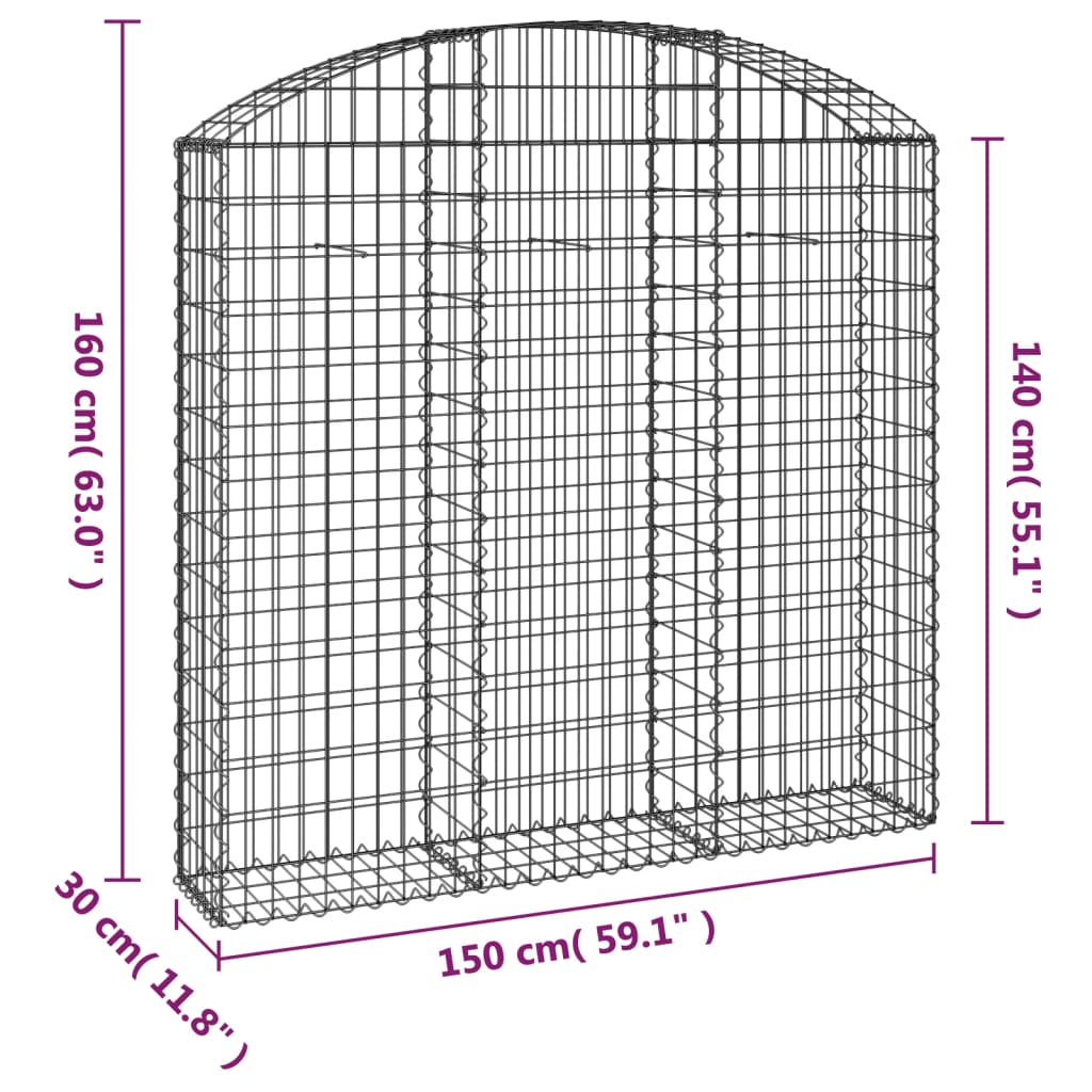 Arched Gabion Basket 150x30x140/160 cm Galvanised Iron