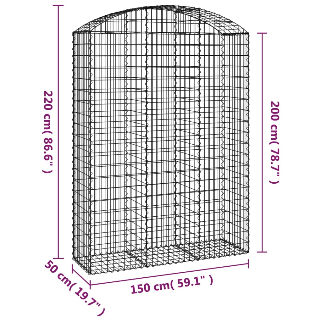 Arched Gabion Basket 150x50x200/220 cm Galvanised Iron