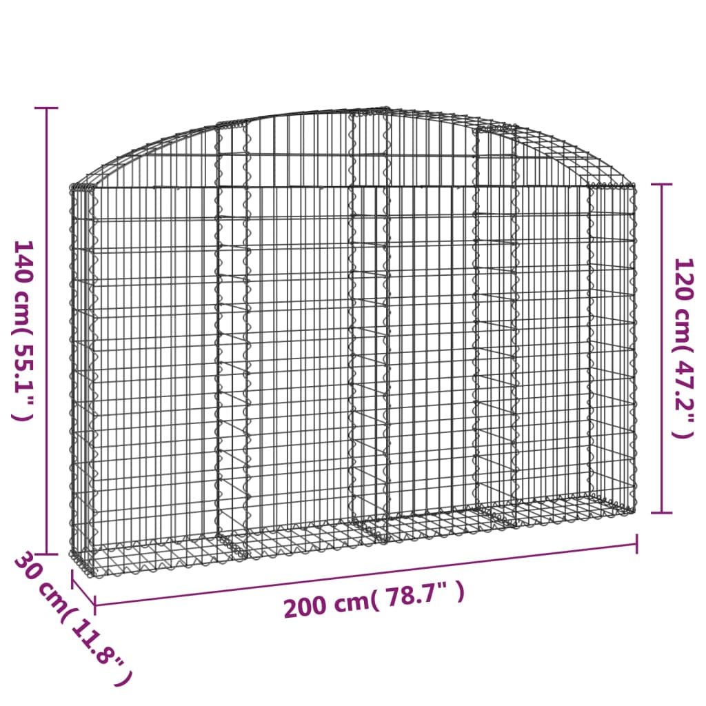 Arched Gabion Basket 200x30x120/140 cm Galvanised Iron