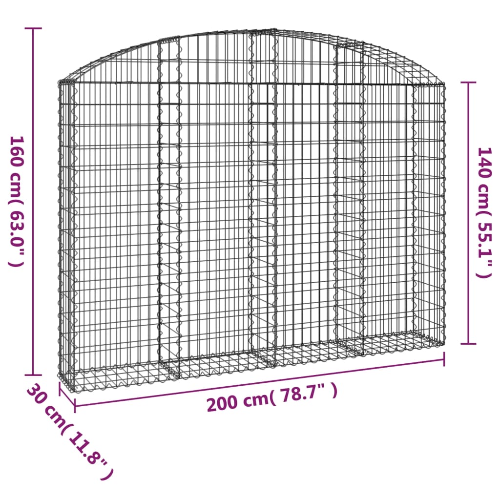 Arched Gabion Basket 200x30x140/160 cm Galvanised Iron