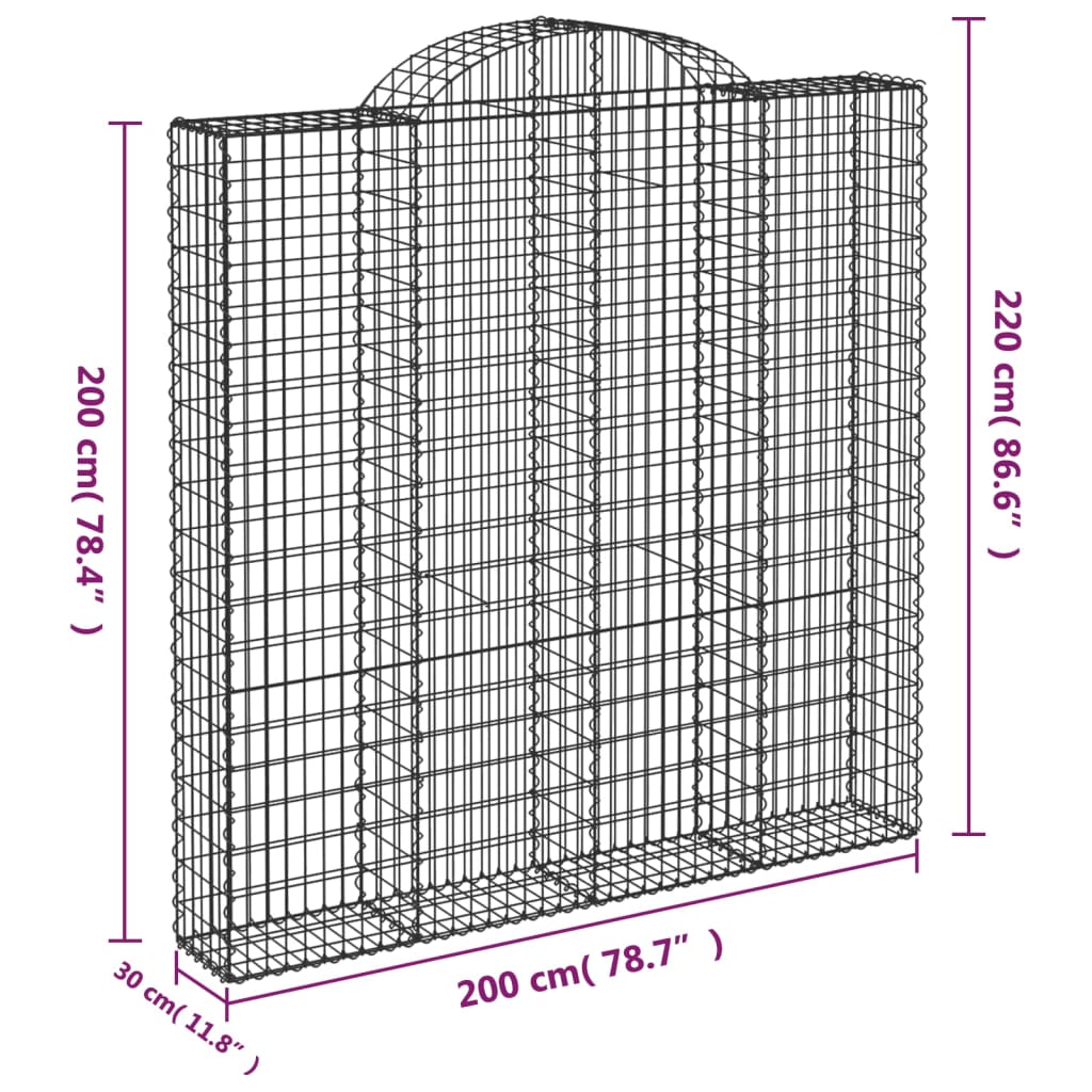 Arched Gabion Basket 200x30x200/220 cm Galvanised Iron