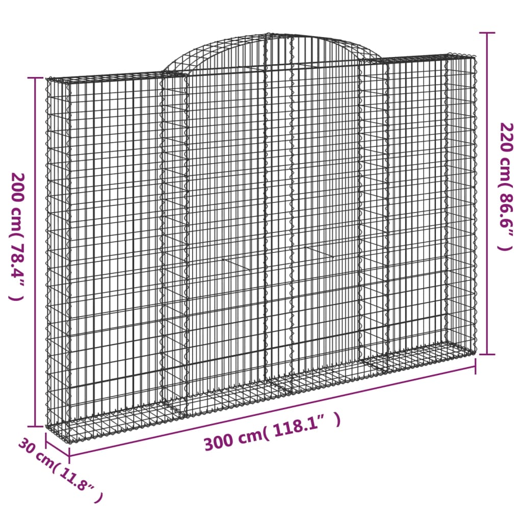 Arched Gabion Basket 300x30x200/220 cm Galvanised Iron