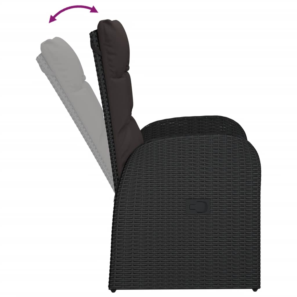 Reclining Garden Chairs with Cushions 2 pcs Black Poly Rattan