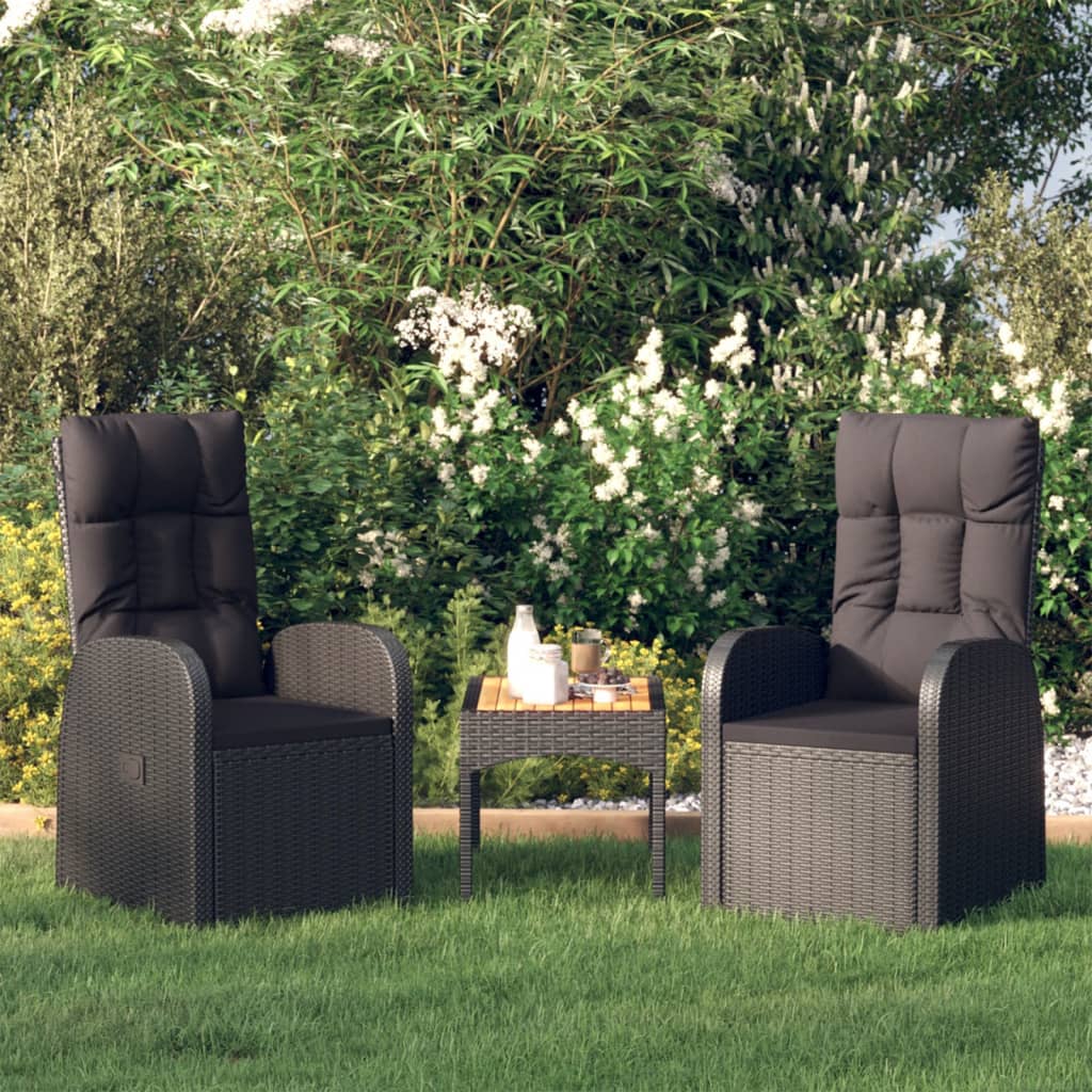 Reclining Garden Chairs with Cushions 2 pcs Black Poly Rattan