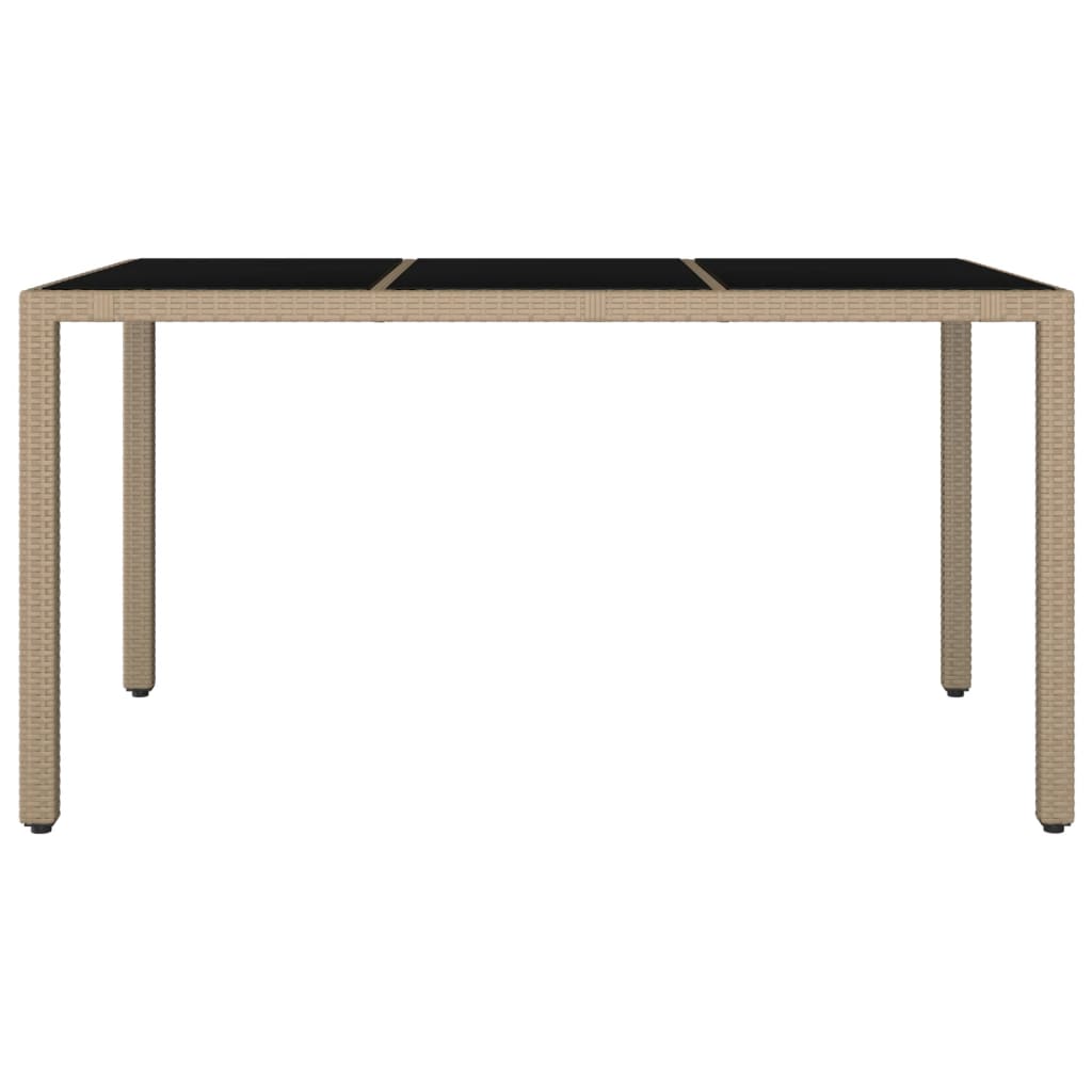 Garden Table with Glass Top Beige Poly Rattan&Tempered Glass