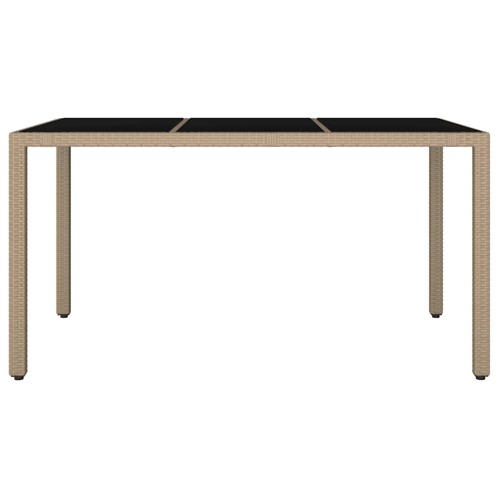 Garden Table with Glass Top Beige Poly Rattan&Tempered Glass