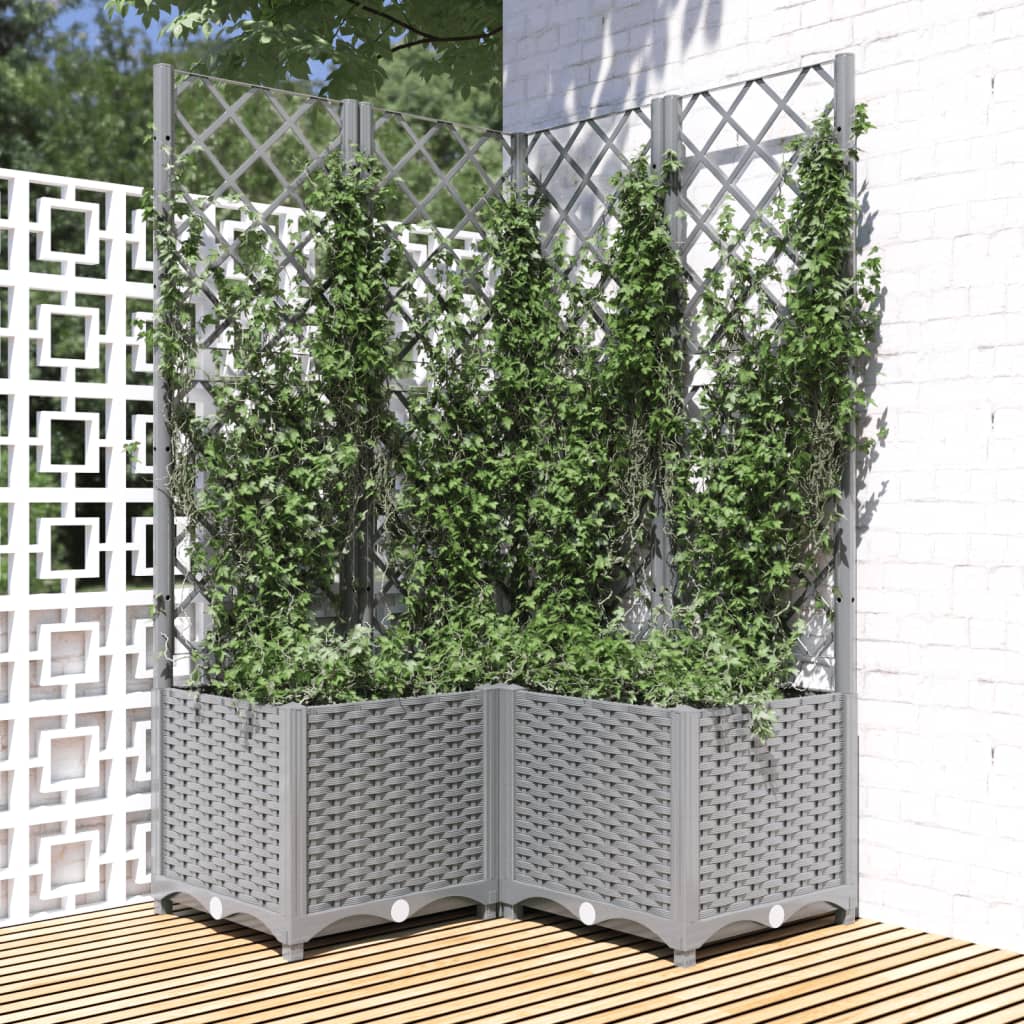 Garden Planter with Trellis Light Grey 80x80x136 cm PP