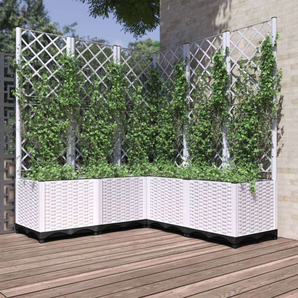 Garden Planter with Trellis White 120x120x136 cm PP