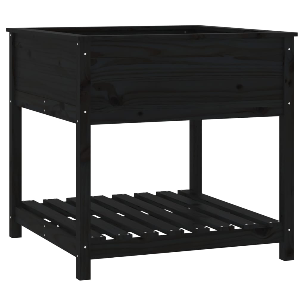 Planter with Shelf Black 82.5x82.5x81 cm Solid Wood Pine
