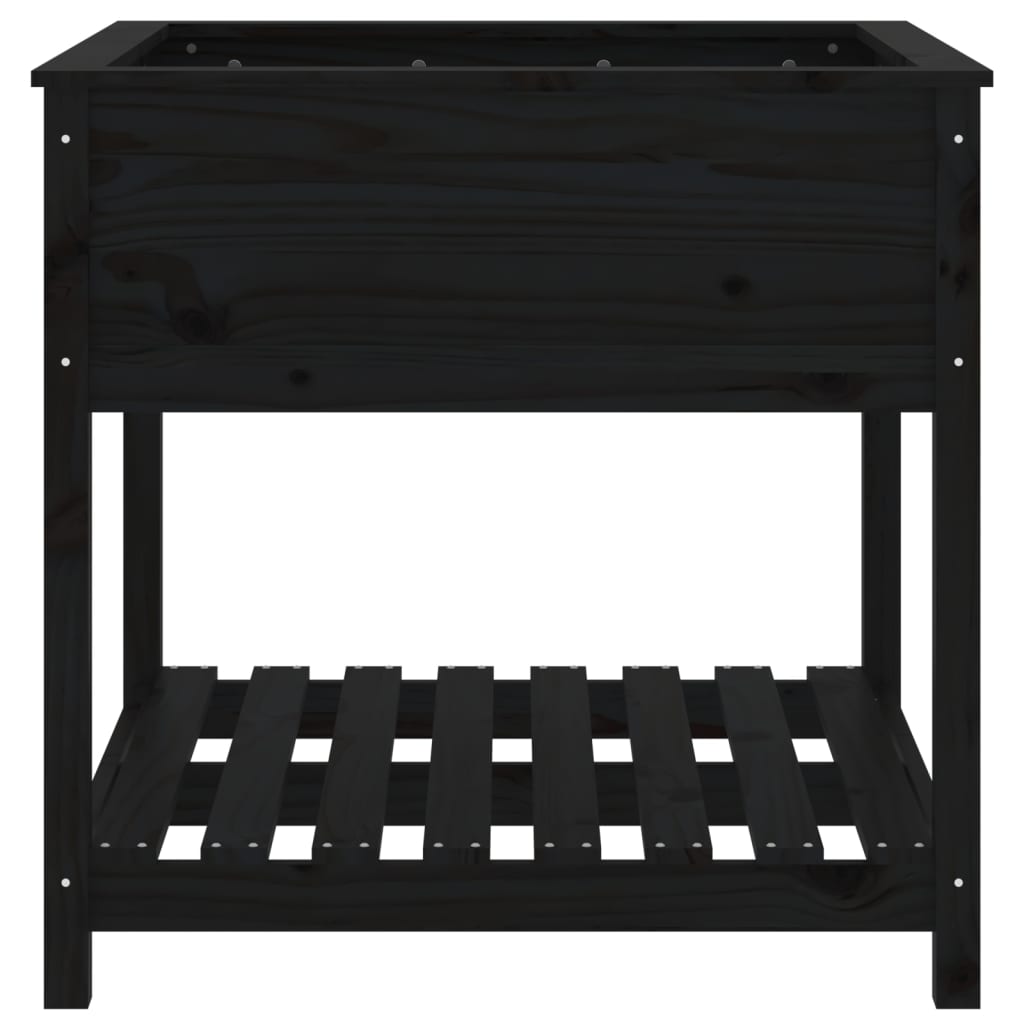 Planter with Shelf Black 82.5x82.5x81 cm Solid Wood Pine