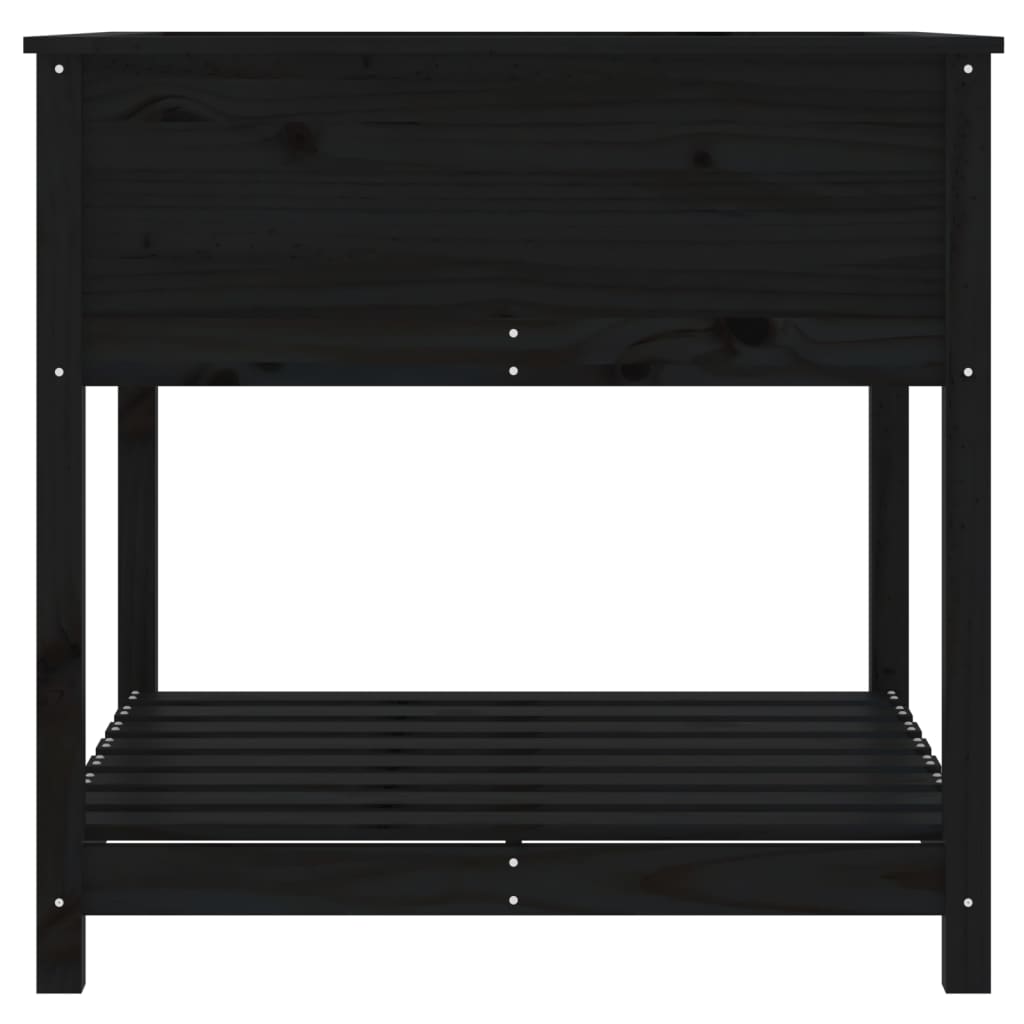 Planter with Shelf Black 82.5x82.5x81 cm Solid Wood Pine