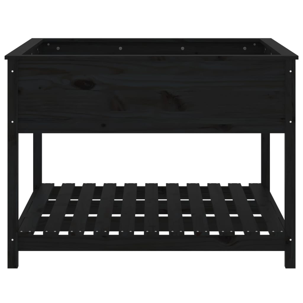 Planter with Shelf Black 111.5x111.5x81 cm Solid Wood Pine
