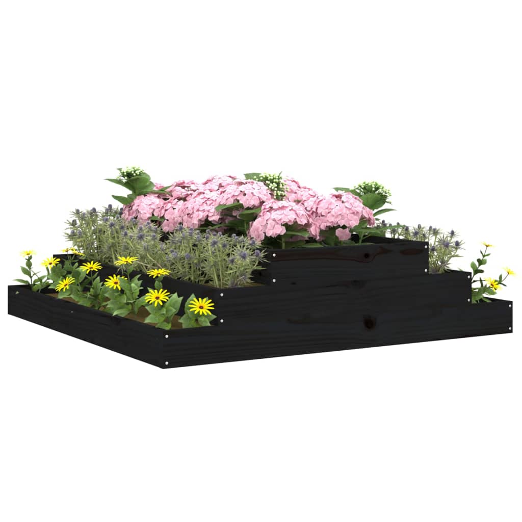 Planter Black 110x110x27 cm Solid Wood Pine