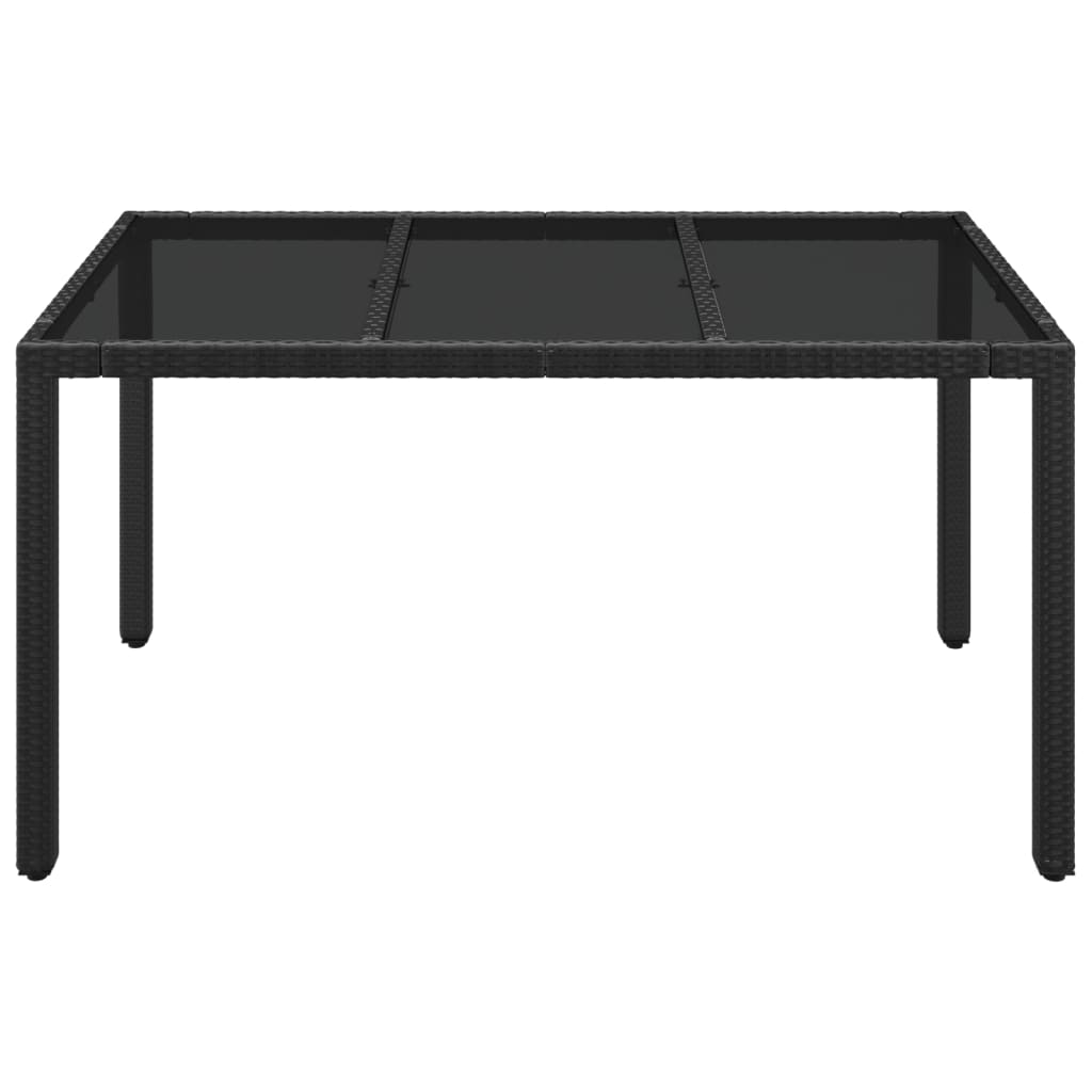 Garden Table with Glass Top Black 150x90x75 cm Poly Rattan