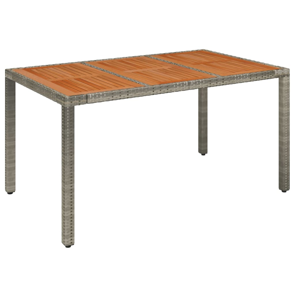 Garden Table with Wooden Top Grey 150x90x75 cm Poly Rattan