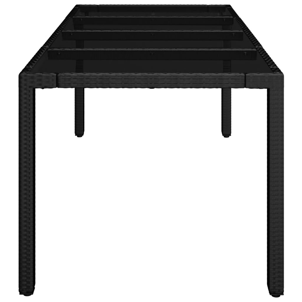 Garden Table with Glass Top Black 190x90x75 cm Poly Rattan