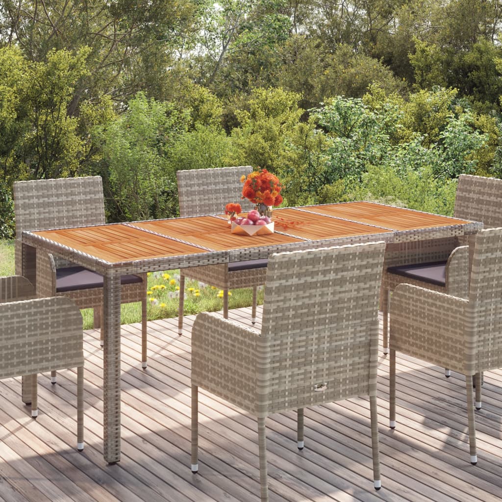 Garden Table with Wooden Top Grey 190x90x75 cm Poly Rattan