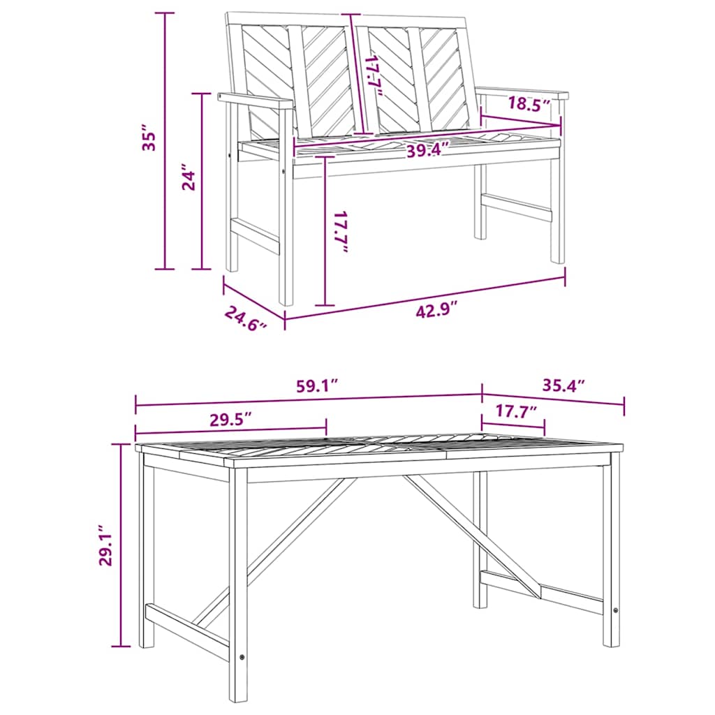 Garden Dining Set 3 pcs Brown Solid acacia wood