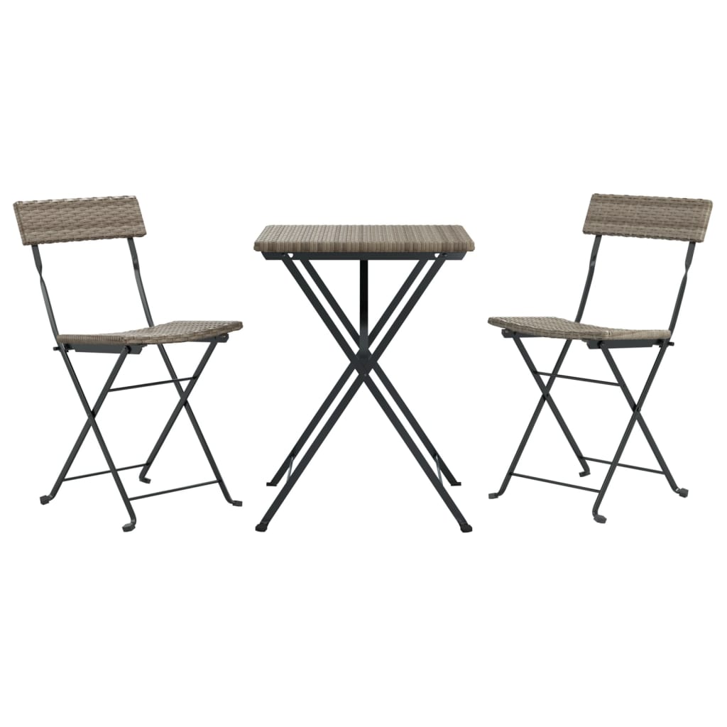 3 Piece Folding Bistro Set Grey Poly Rattan