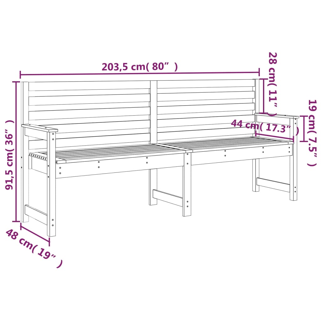 Garden Bench White 203.5x48x91.5 cm Solid Wood Pine