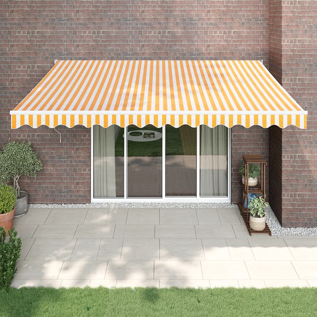 Retractable Awning Yellow and White 4.5x3 m Fabric and Aluminium
