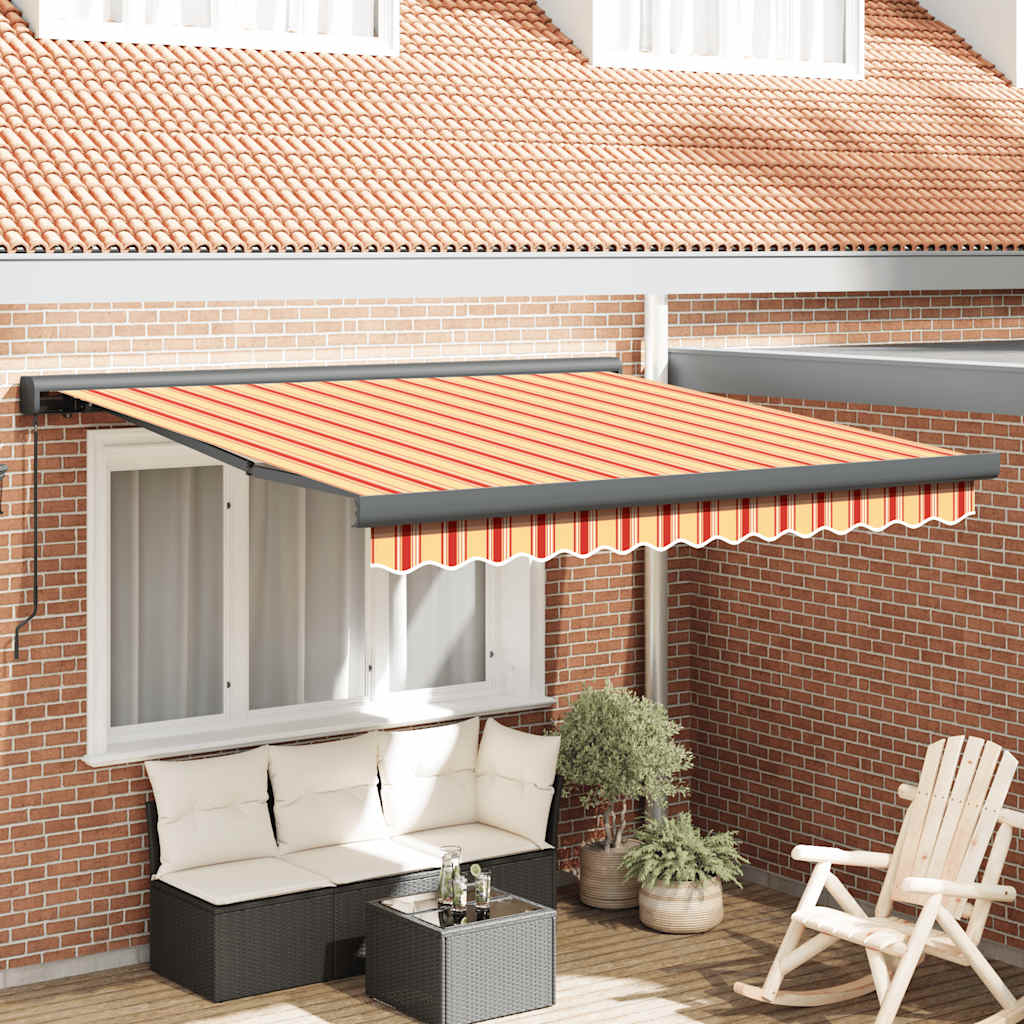 Retractable Awning Yellow and White 3x2.5 m Fabric and Aluminium