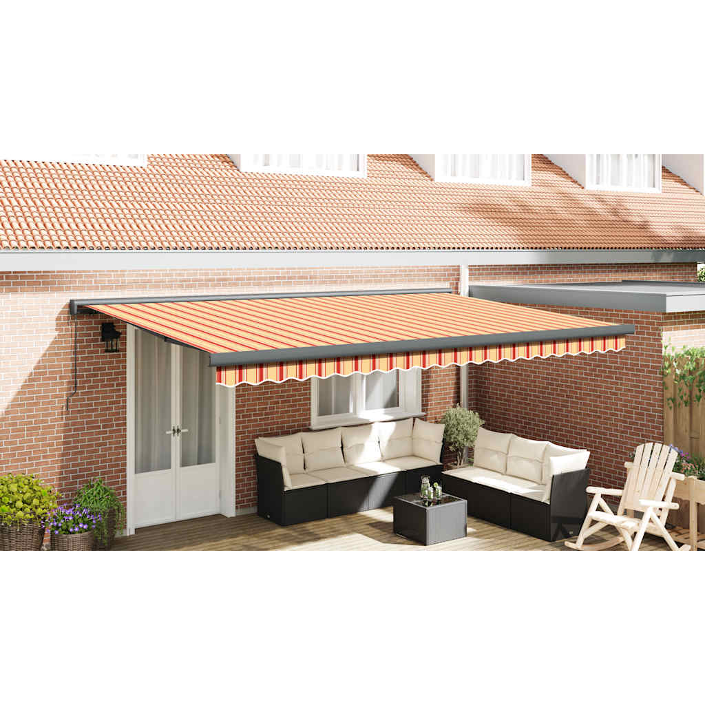 Retractable Awning Yellow and White 4.5x3 m Fabric and Aluminium