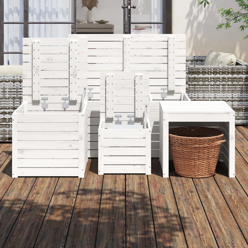 4 Piece Garden Box Set White Solid Wood Pine