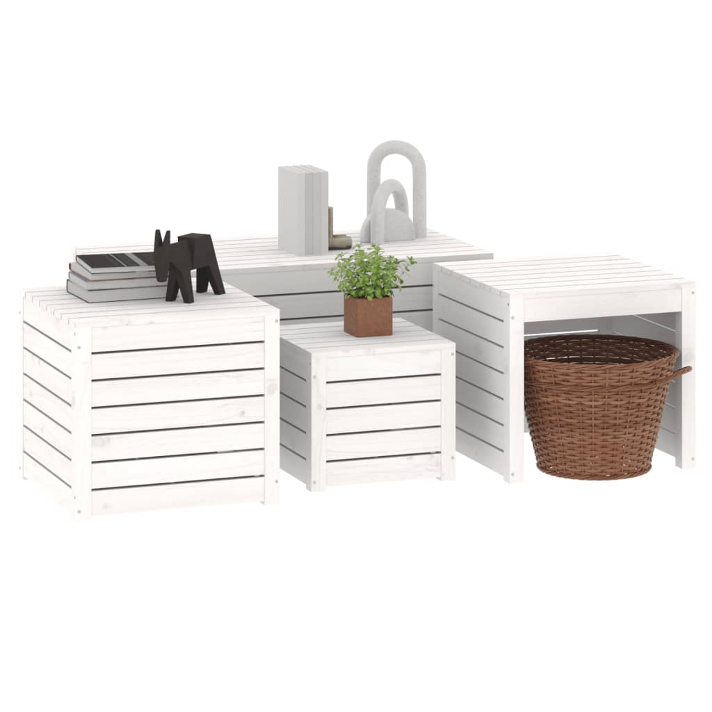 4 Piece Garden Box Set White Solid Wood Pine