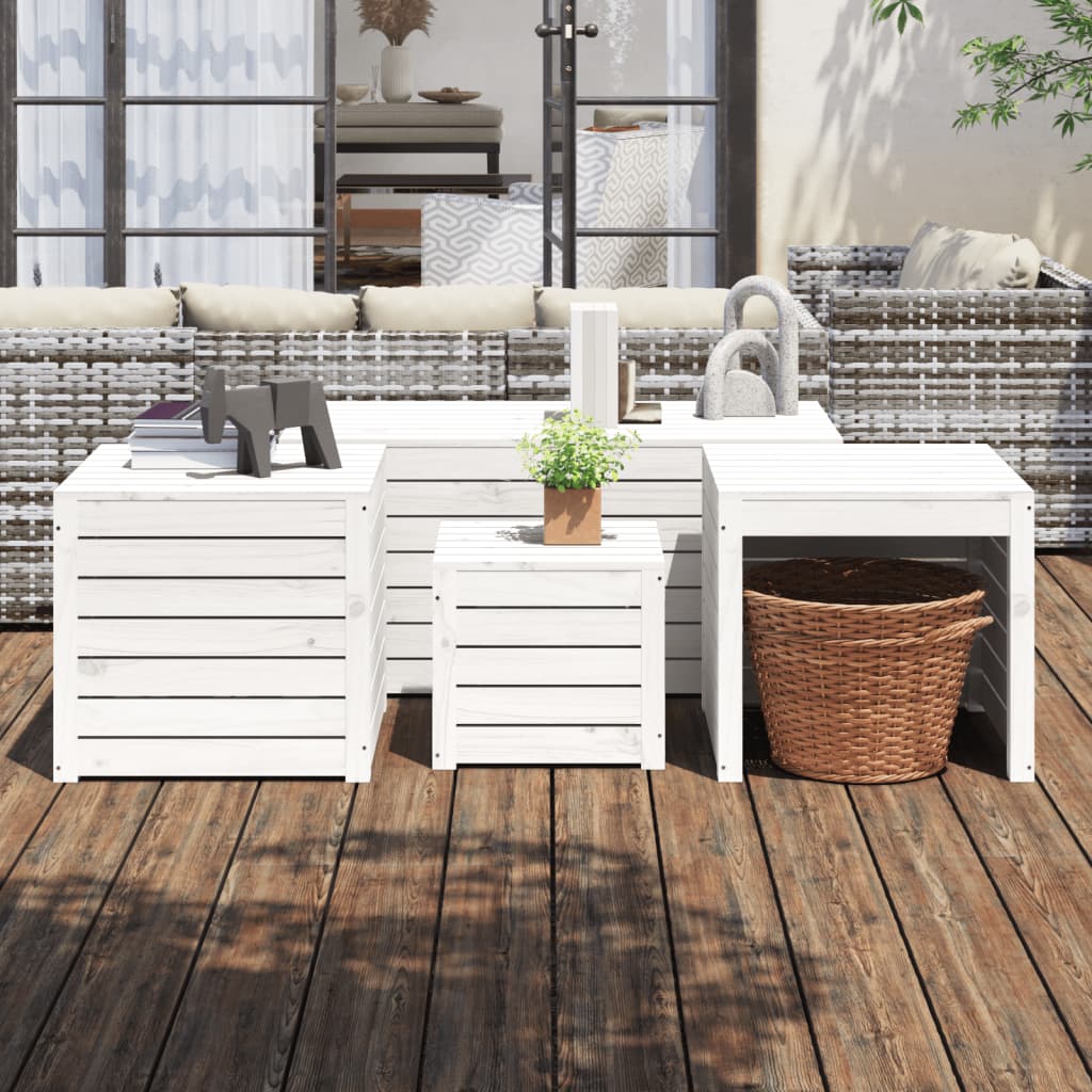4 Piece Garden Box Set White Solid Wood Pine
