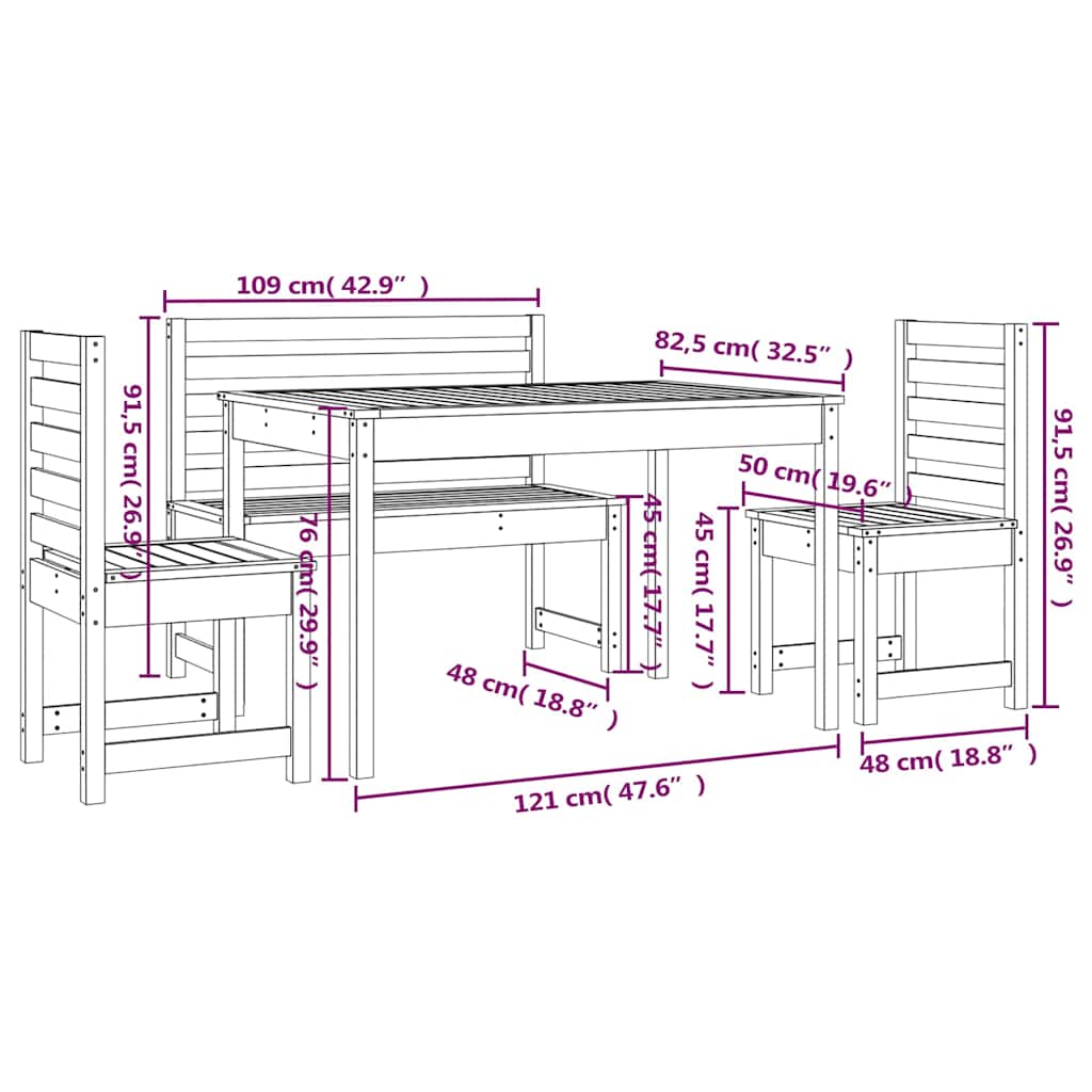 4 Piece Garden Dining Set Solid Wood Pine