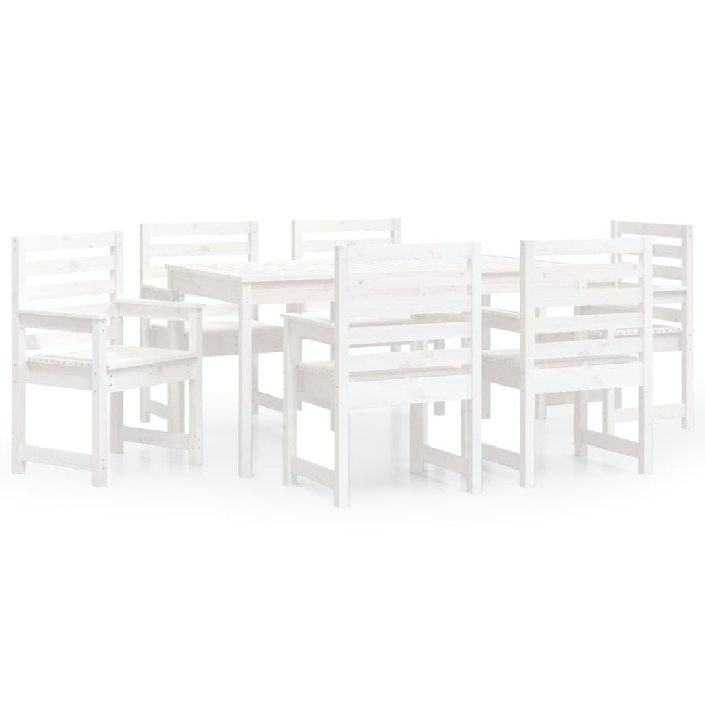 7 Piece Garden Dining Set White Solid Wood Pine
