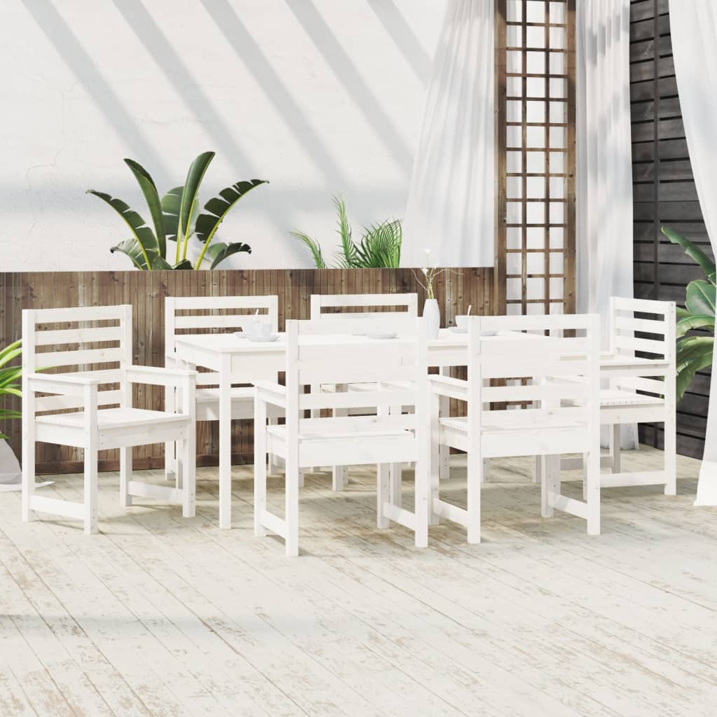 7 Piece Garden Dining Set White Solid Wood Pine