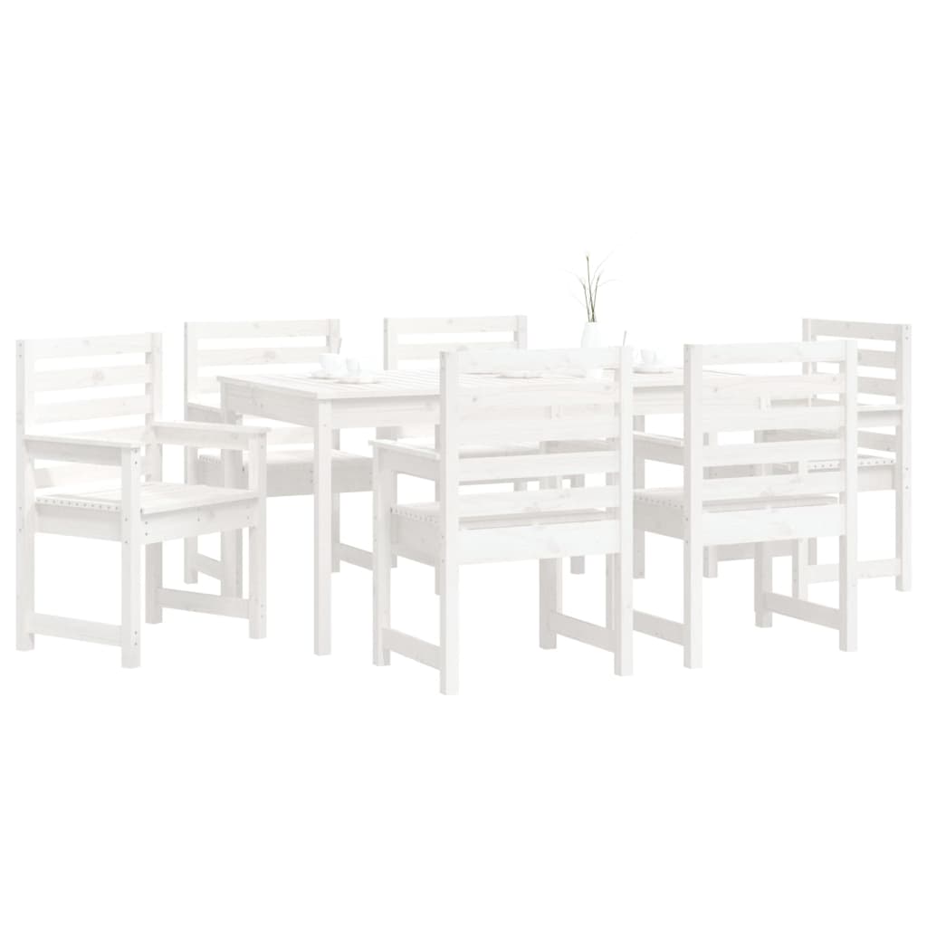 7 Piece Garden Dining Set White Solid Wood Pine