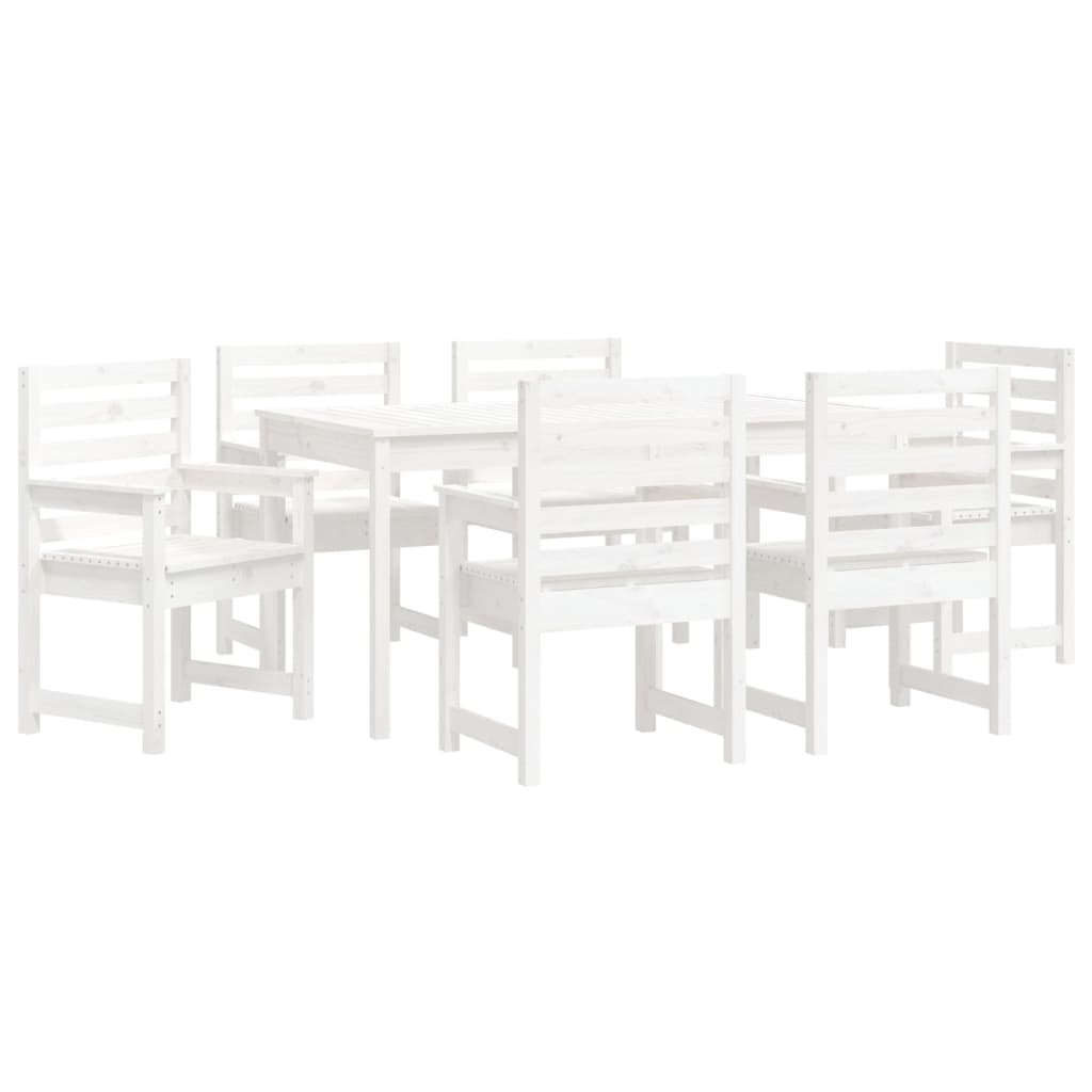 7 Piece Garden Dining Set White Solid Wood Pine