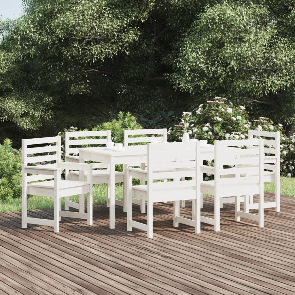 7 Piece Garden Dining Set White Solid Wood Pine