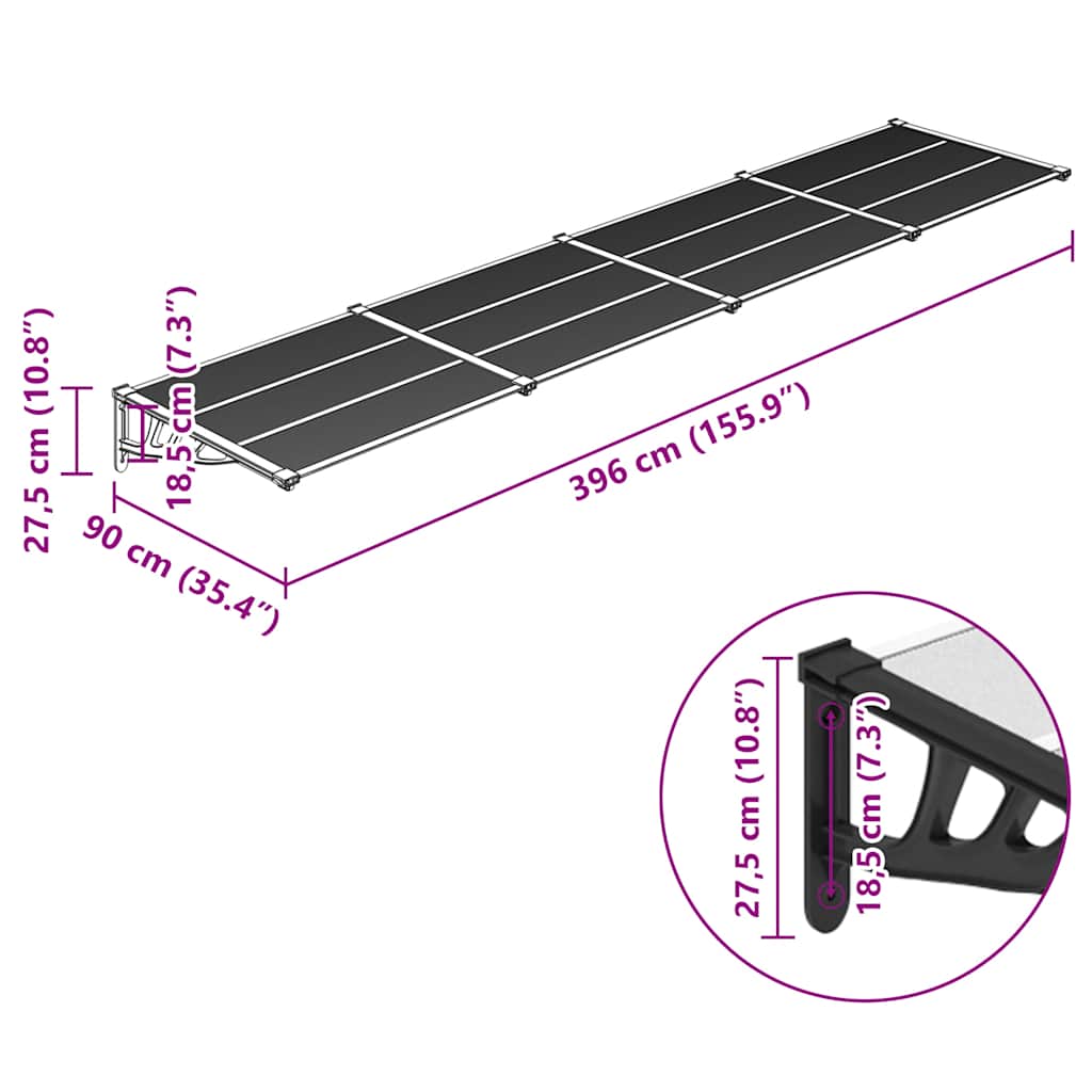 Door Canopy Black and Transparent 396x90 cm Polycarbonate