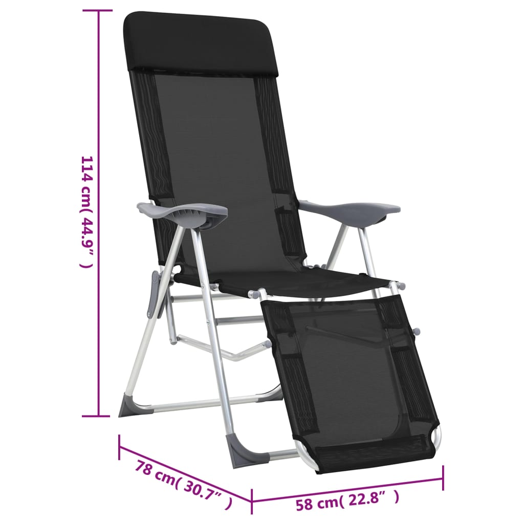 Folding Camping Chairs with Footrests 2 pcs Black Textilene