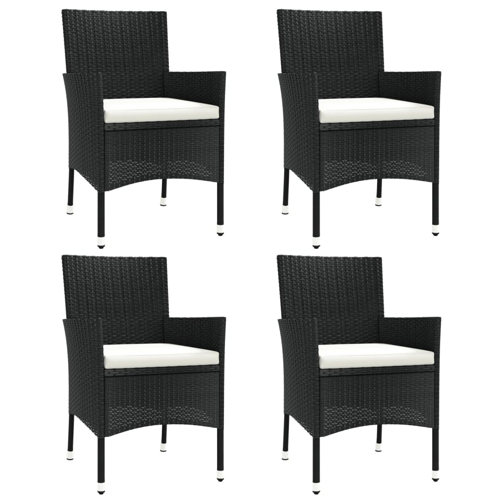 Garden Chairs with Cushions 4 pcs Black Poly Rattan (UK/IE/FI/NO only)
