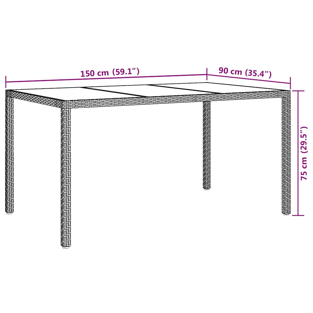Garden Dining Table Black 150 x 90 x 75 cm Poly rattan